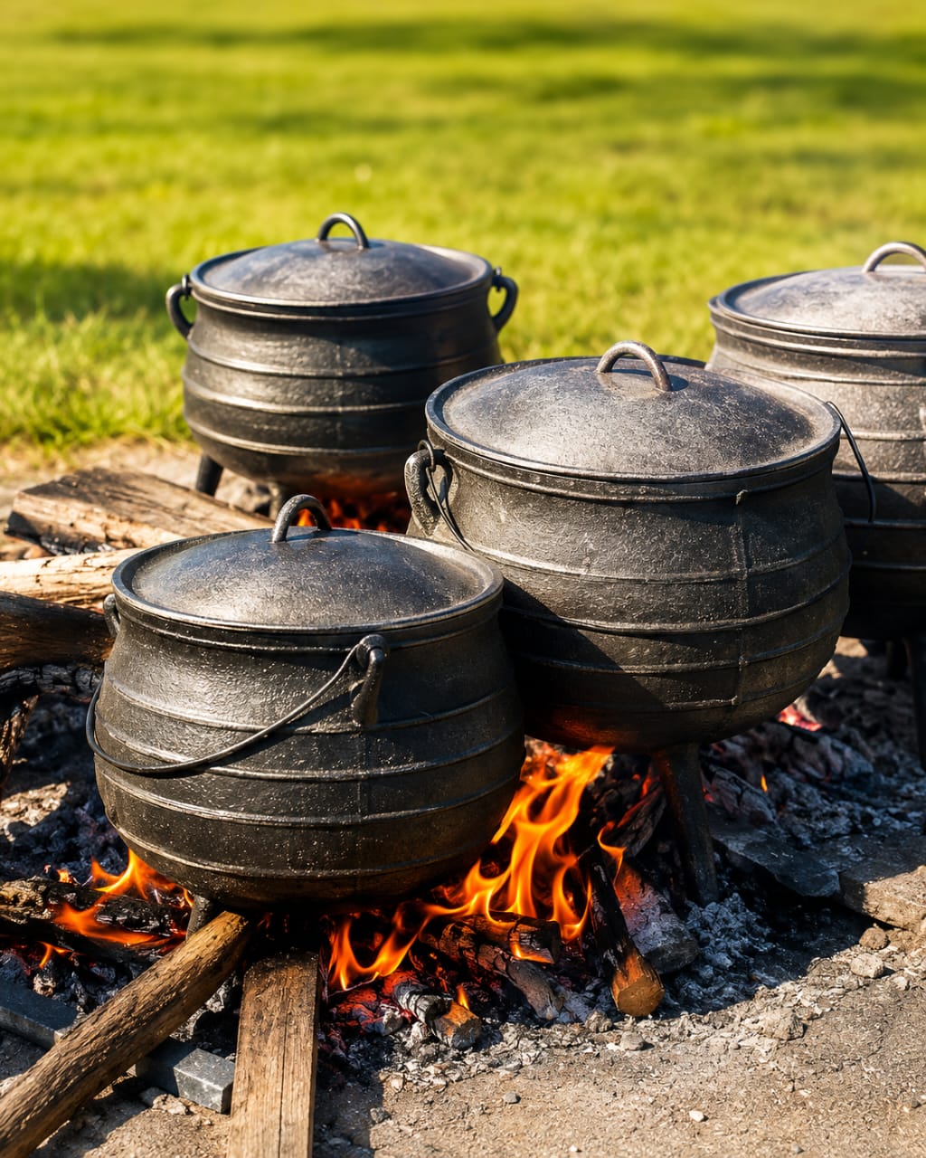 Authentic black pot cooking on open fire