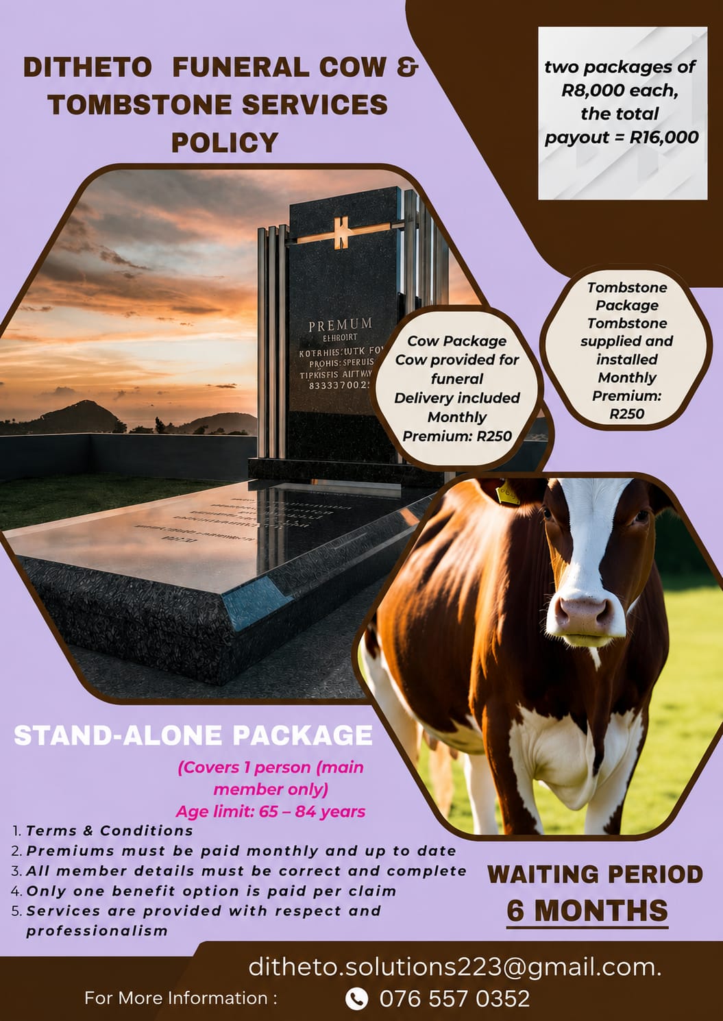Ditheto Funeral Cow & Tombstone Services Policy poster