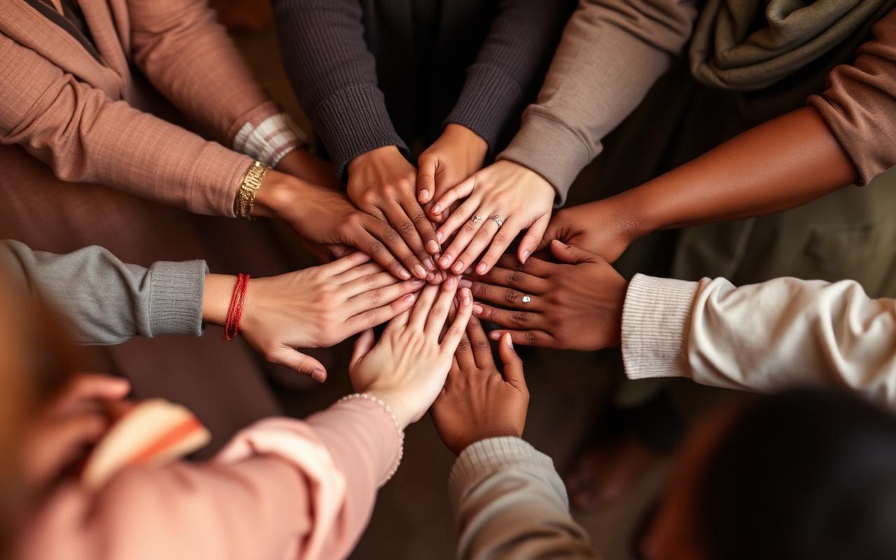 Family hands joined in support